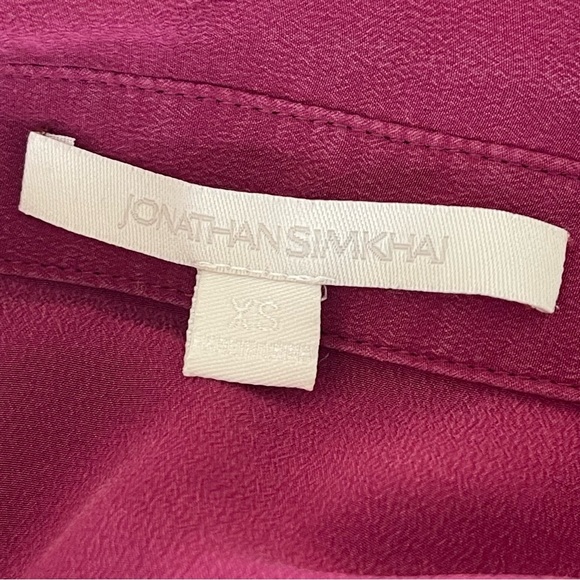 Jonathan Simkhai Silk Shirt | Pink Color Block Button Down Blouse Top | size: XS - Picture 9 of 13
